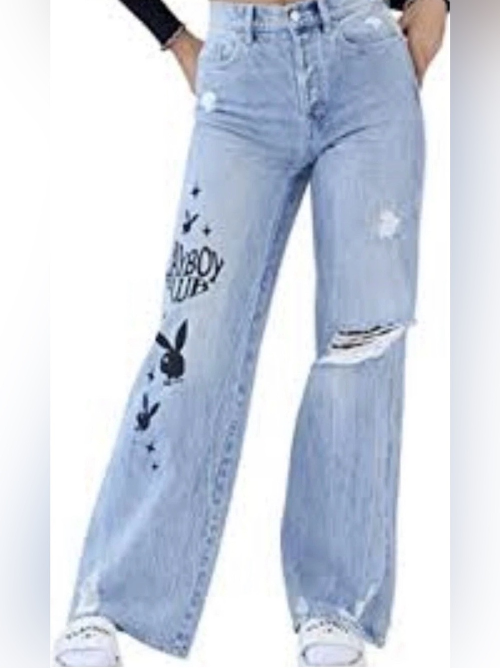 Playboy Women's Eco Super Distressed High Waisted Baggy Jeans PacSun Sz 25 New